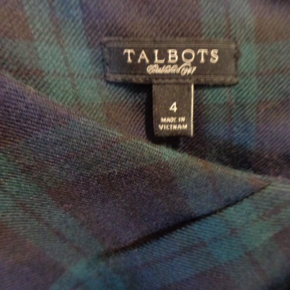 Talbots Green Navy Blue Black Plaid Wool Blend Lace Hem Sheath Dress Size 4 - Picture 6 of 6